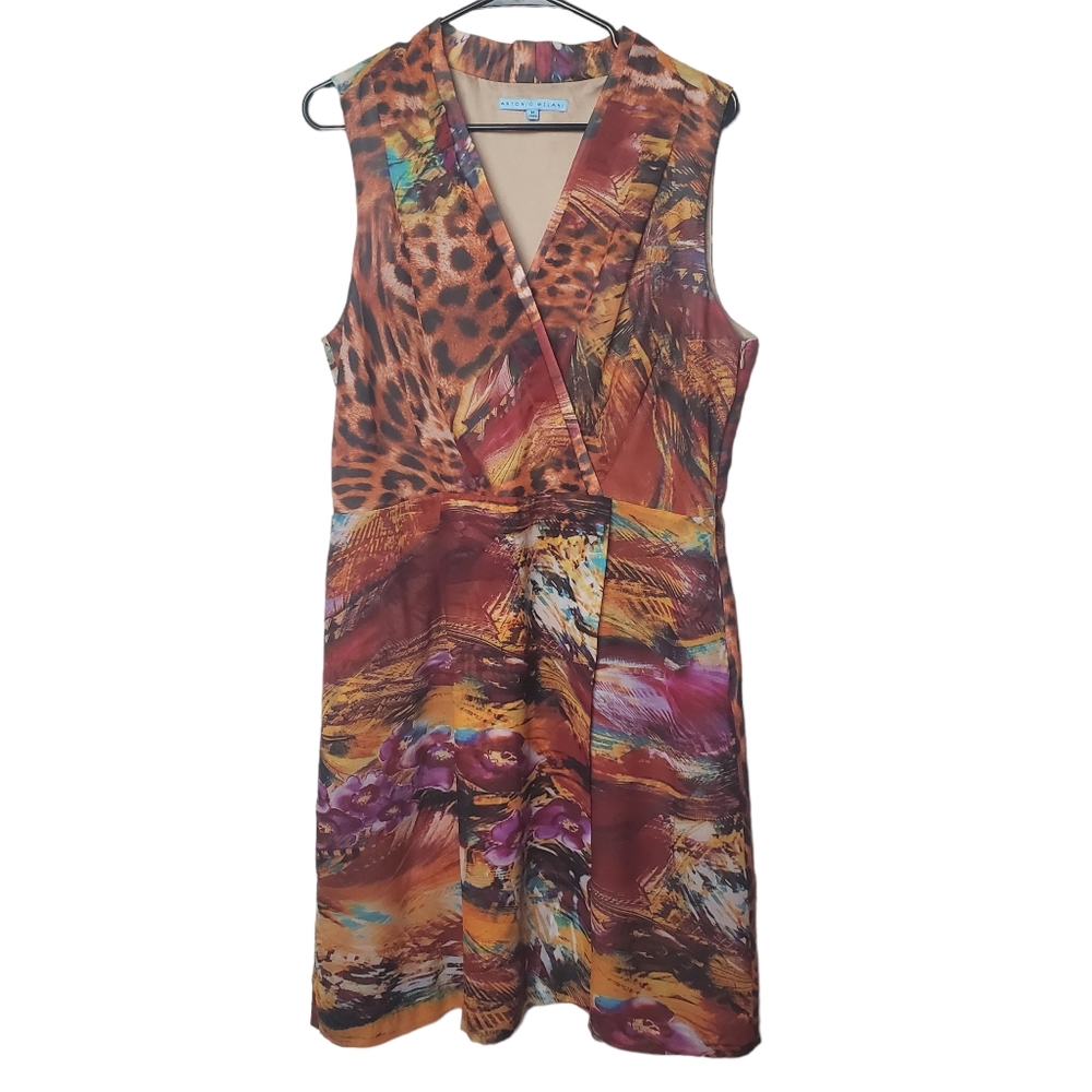 Antonio Melani | Sleeveless Midi Lined Dress | Multicolor V Neck | 14